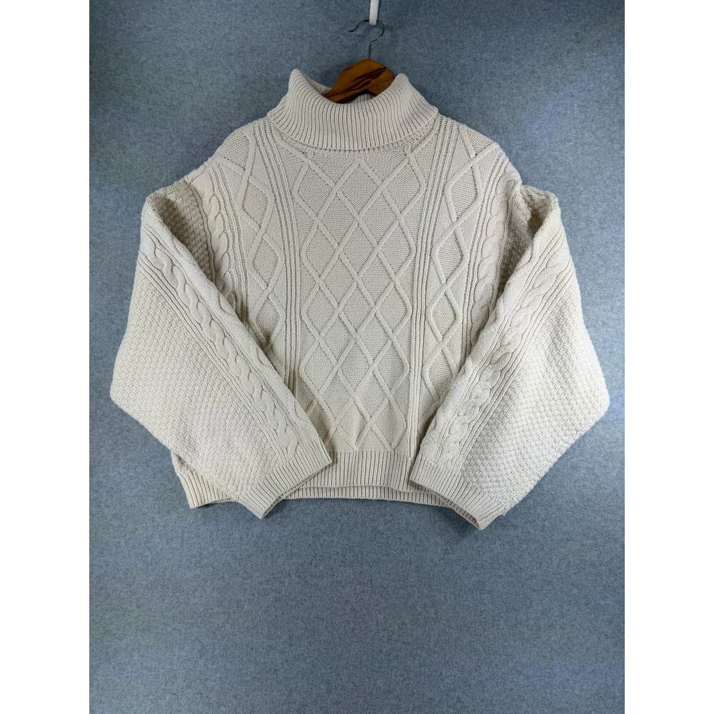 Tahari Women’s XL Cream Cable Knit Turtleneck Chunky Sweater 3721